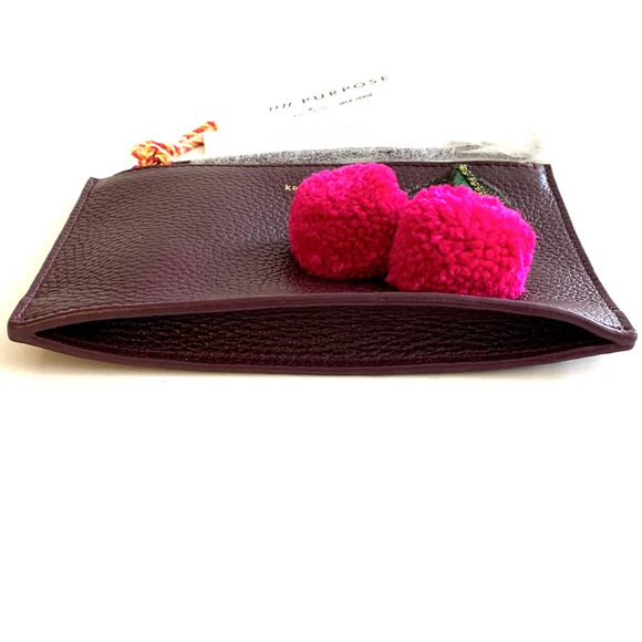 NWT Kate Spade On Purpose Cherry Cherries Leather Wristlet in Deep Plum - Picture 4 of 6